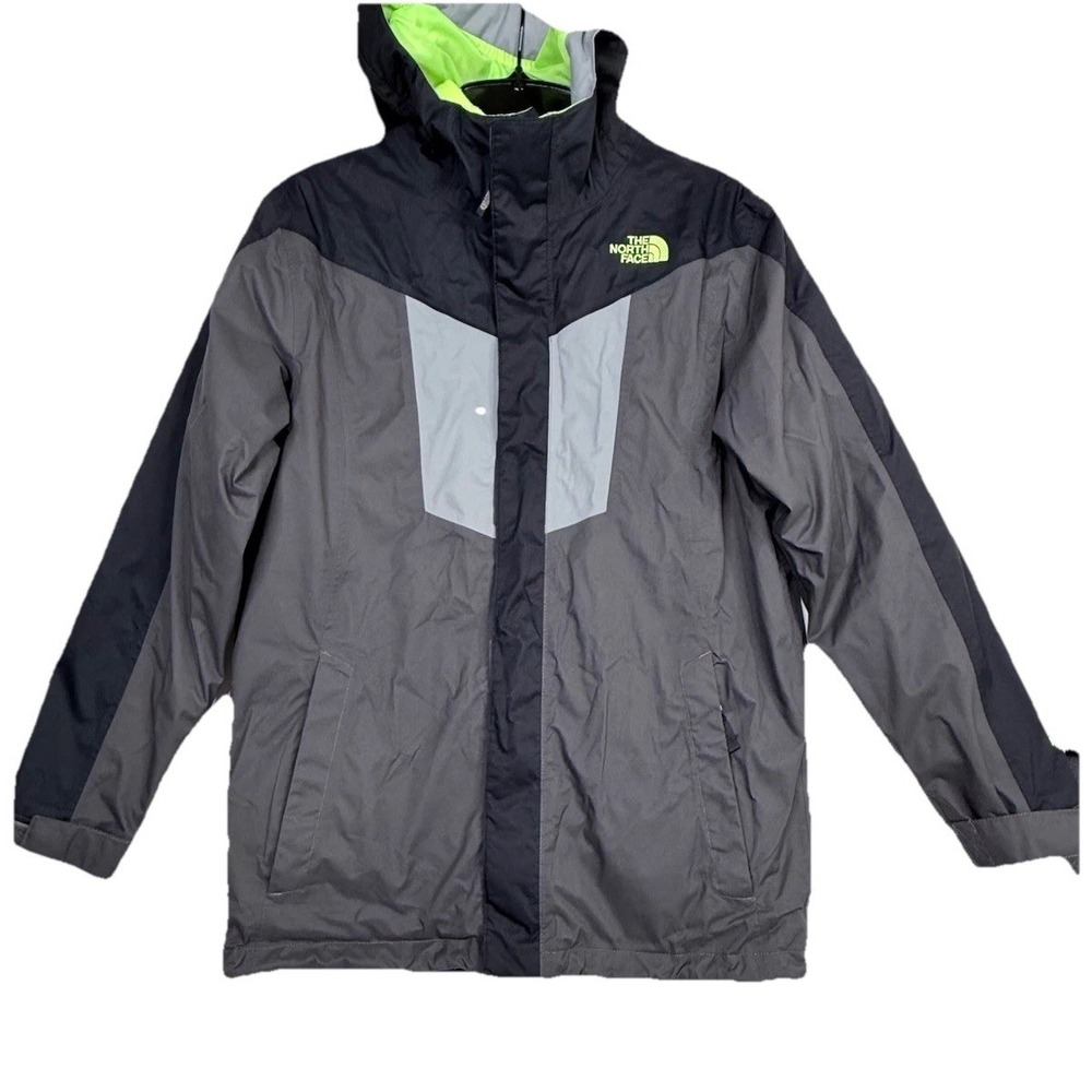 North Face 3 In 1 Triclimate Gray Neon Coat Jacket Hyvent Youth Boys Large 14-16